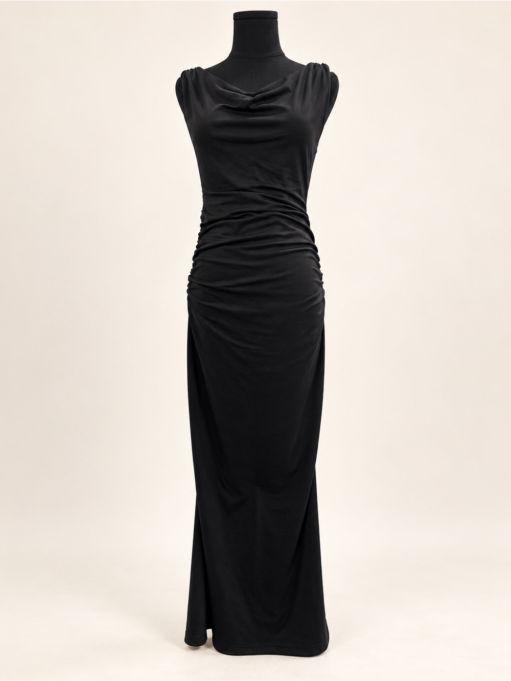 Elegant Black Draped Evening Gown